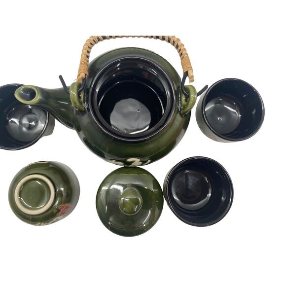 Japanese Ceremony Tea Set Vintage 5 Piece Japanese Kung Fu Tea Jade Green - Picture 3 of 11